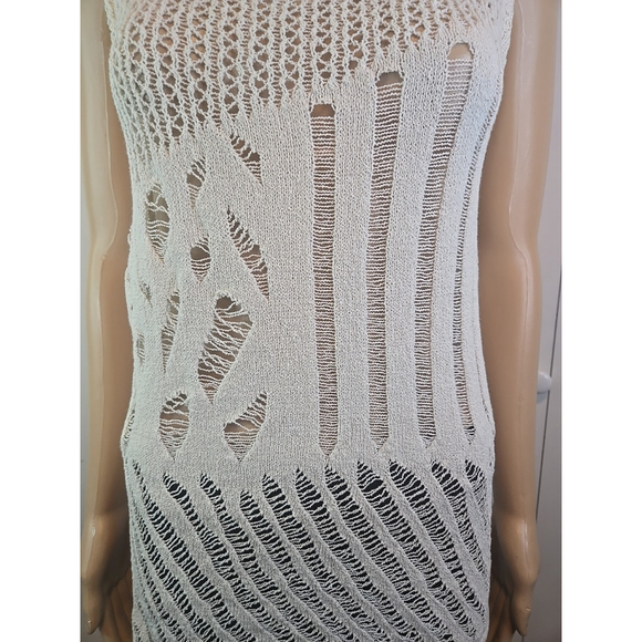 Zara Cream Crochet Knit Tank Top Festival Boho Sleeveless Size Large - Picture 7 of 12